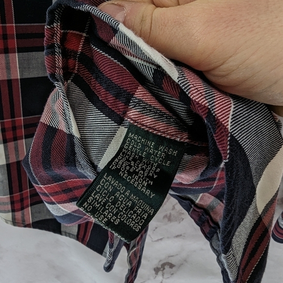 LRL Ralph Lauren Shirt Mens Large Red Black White Plaid Button Up Long Sleeve - Picture 10 of 11